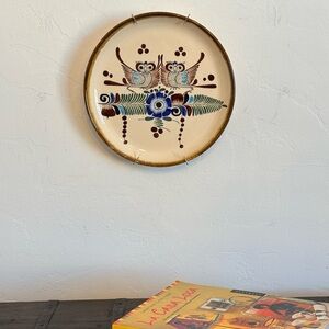 Vintage Mexican Hand-Painted Ceramic Owl Plate